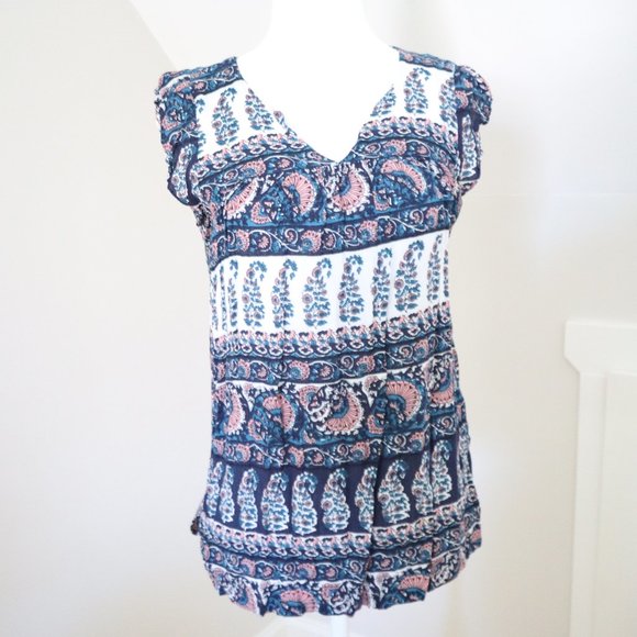 LOFT Paisley Print Pleated Flowy Top XS - Picture 1 of 2